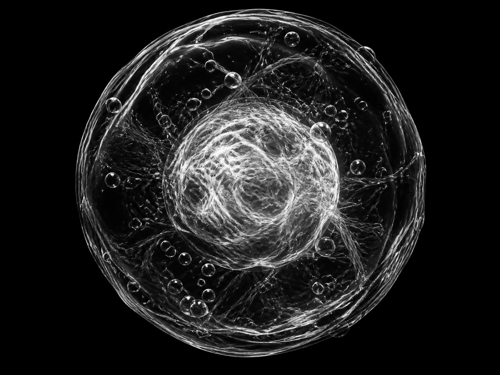 Translucent stem cell rendered in x-ray white on black