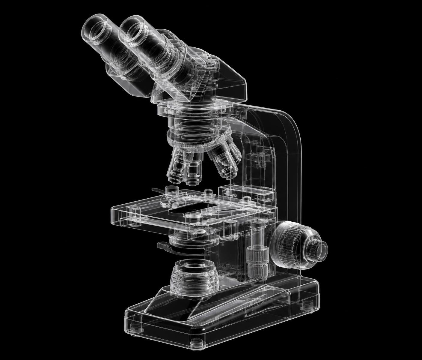 X-ray style glass render of a laboratory microscope